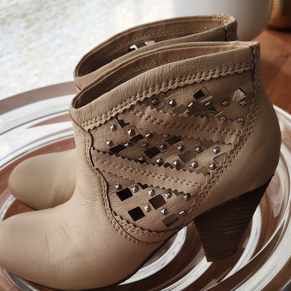 Carlos by Carlos Santana Tan Laser-Cut Ankle Booties